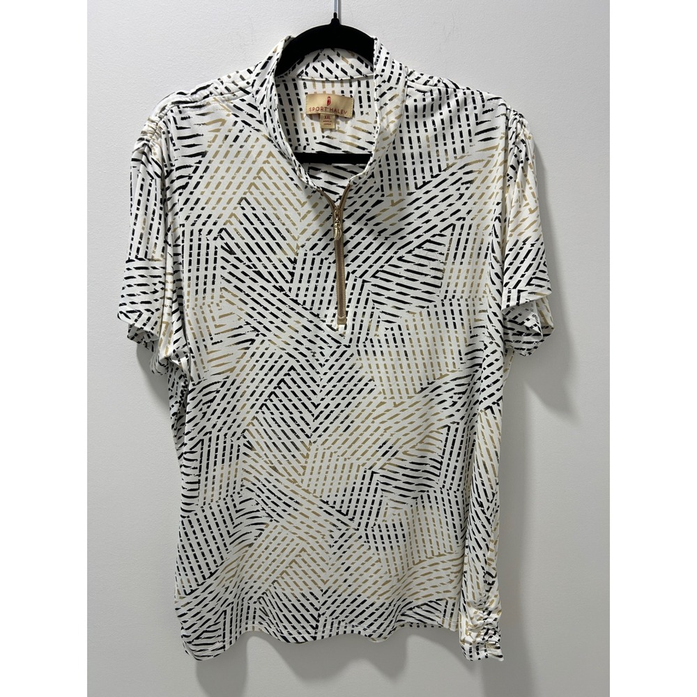 Sport Haley Womens XXL Golf Polo Shirt White Black Gold Geometric 1/4 Zip Top